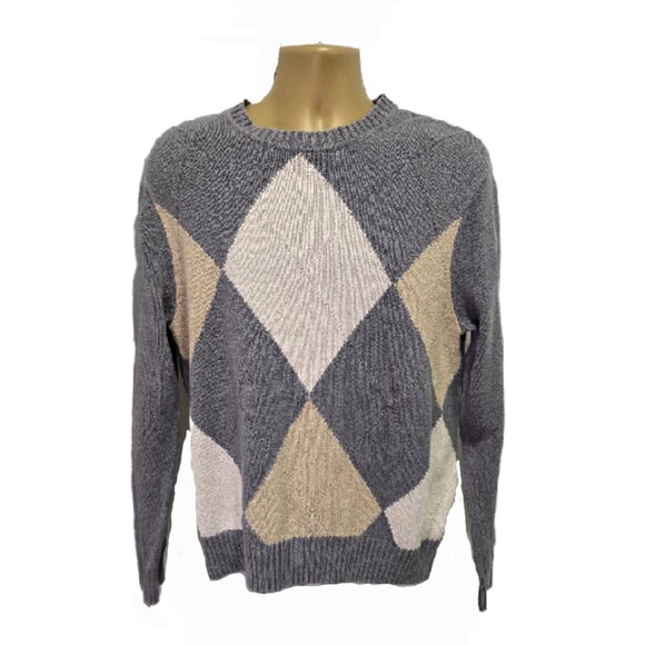 Dockers Mens Sweater M Gray Argyle Long Sleeve Pullover Crew Neck Academia Nerdy - Picture 1 of 7